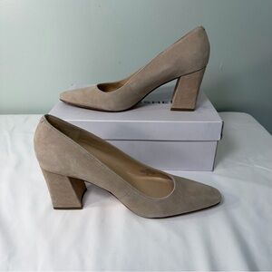 Marc Fisher Keri Block Heel Pump Light Natural Suede Size 9